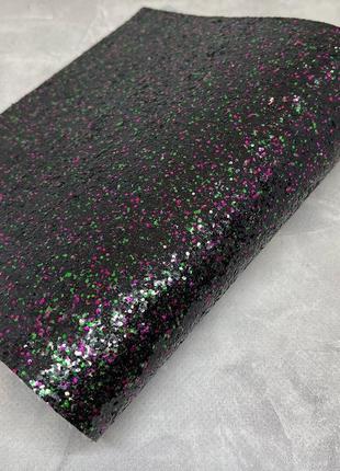 Экокожа (кожзам) глиттер микс-черный-малина-бирюза, размер 20*32 см, 1 лист, ассорти