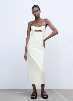 Льняное платье с открытой спиной zara / льняное платье linen blend dress with cut-out2 фото