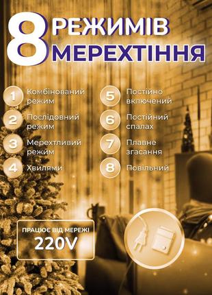 Гирлянда роса мишура 30 метров хвойная лапа 400 led светодиодов зеленый провод желтая