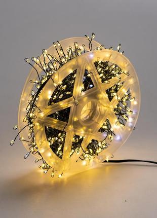 Гирлянда роса мишура 30 метров хвойная лапа 400 led светодиодов зеленый провод желтая