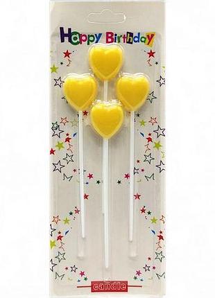 Набір свічок для торта "сердечки" 4шт (14 см) мікс видів