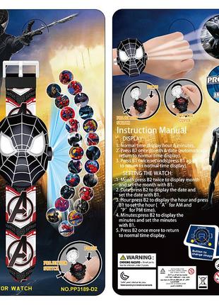 Детские наручные часы с 3d проектором "black spiderman (человек-паук)" в оригинальной упаковке