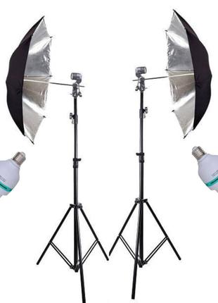 Набор студийного света prolight 300 вт. 5500к с зонтами на отражение 84 см