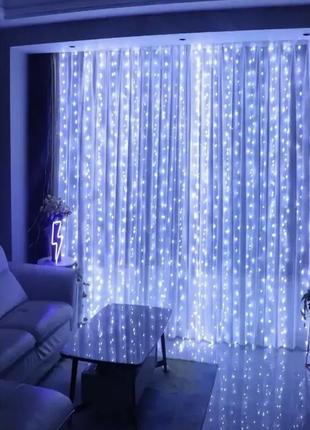 Светодиодная гирлянда штора занавес 3х2 м с крючками и пультом 200 led usb