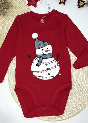 Боди на длинный рукав с новогодним принтом. размер: 86 см.