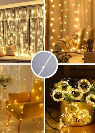 Новогодняя гирлянда штора на окно 3х2 м 200 led на usb3 фото