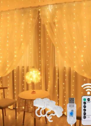 Новорічна гірлянда штора на вікно 3х2 м 200 led на usb