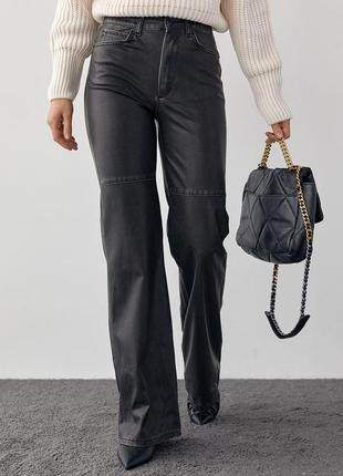 Жіночі шкіряні штани у вінтажному стилі — чорний колір, 36р (є розміри)