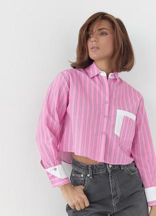 Укороченная рубашка в полоску с двумя карманами - розовый цвет, m (есть размеры)