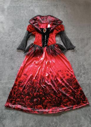 Платье карнавальное красное королевы на хеллоуин фирма tu на 9-10 лет рост 134-140 см бархат1 фото