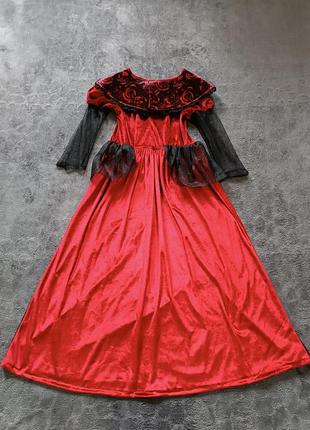 Платье карнавальное красное королевы на хеллоуин фирма tu на 9-10 лет рост 134-140 см бархат3 фото