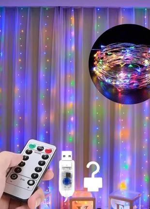 Гірлянда завіса на вікно 200 led usb , гірлянда штора 3*2 м пульт дк