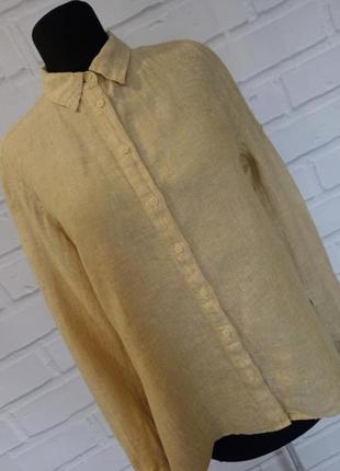 Яркая желтая рубашка с горчичным оттенком размер l, состав 100% лен