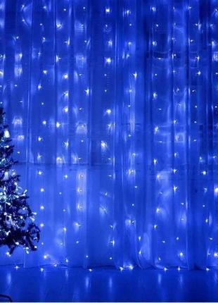 Світлодіодна гірлянда-завіса прозорий дріт 320 led magic lights ліхтарики 3 х 3 м 8 режимів синій