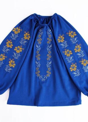 Вишиванка трикотажна на довгий рукав вишита сорочка підліткова червона малинова жовта синя5 фото