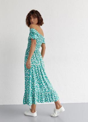 Женское длинное платье с эластичной талией и оборкой esperi - изумрудный цвет, s (есть размеры)2 фото