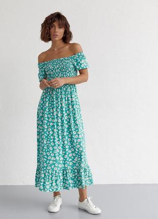 Женское длинное платье с эластичной талией и оборкой esperi - изумрудный цвет, s (есть размеры)6 фото