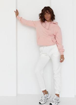 Женское теплое худи с карманом спереди - пудра цвет, m/l (есть размеры)2 фото