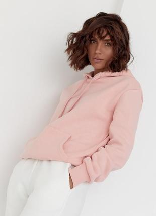 Женское теплое худи с карманом спереди - пудра цвет, m/l (есть размеры)4 фото