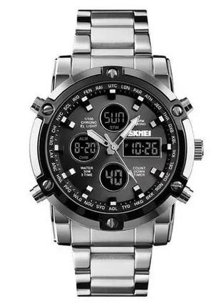 Годинник наручний чоловічий skmei 1389sibk silver-black, модний чоловічий годинник. колір: срібний + чорний