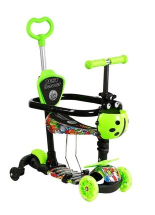 40203 самокат 5в1 best scooter, с дополнительными колесами, защитный бампер, pu колеса со светом