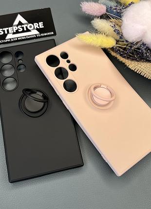 Чехол для samsung s24 ultra с кольцом-держателем микрофиброй защитой камеры силиконовый противоударный магнит