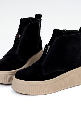 Ботинки "stels", черный/беж, натуральная замша, зима