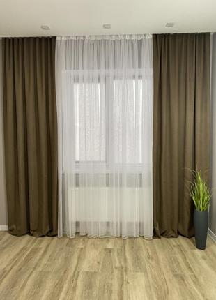 Штори, комплект штор капучіно (мокко) світло коричневий на тесьмі