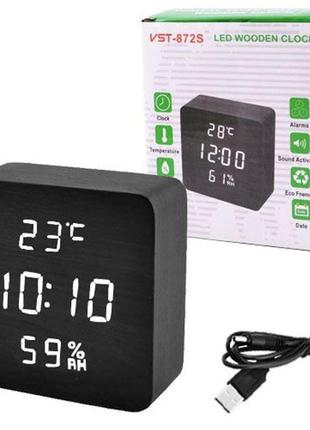 Электронные настольные часы-будильник с термометром, влажностью vst-872s-6 черные-белые