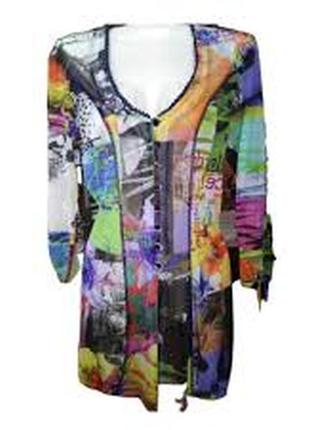 Яркая удлинённая блуза рубашка jane lushka с 3/4 рукавом/туника/сетка