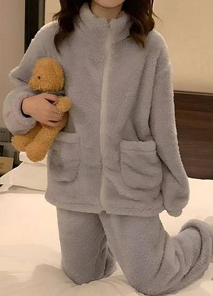 Домашній комплект двійка (штани та кофта на змійці) двостороння махра туреччина го-1434