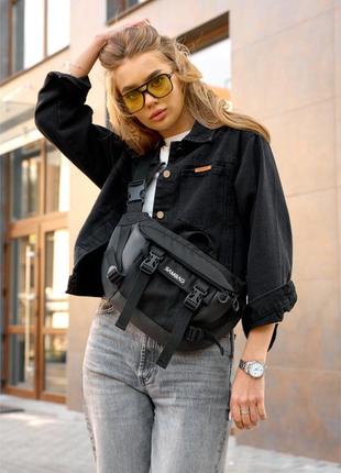 Велика жіноча поясна сумка бананка для планшета sambag dynamicdart чорна
