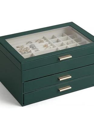 Шкатулка casegrace sp-01223 для украшений и ювелирных изделий трехуровневая 26,5*18*13,5 см green5 фото