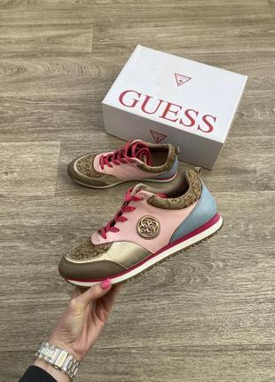 Стильные кожаные комбинированные спортивные кроссовки яркие guess