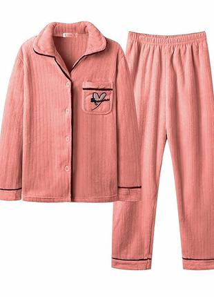 Комплект жіночої піжами lesko ck-504 peach 2xl сорочка з довгим рукавом і штанами тепла