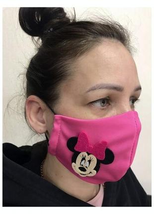 Маска захисна мінні маус рожева з малиновим бантом