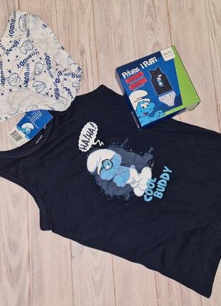 Комплект белья смурфики, майка и трусы lupilu мальчику 1-2роки