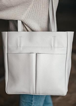 Сумка-шопер шкіряна жіноча "маямі" біла 28х30 см