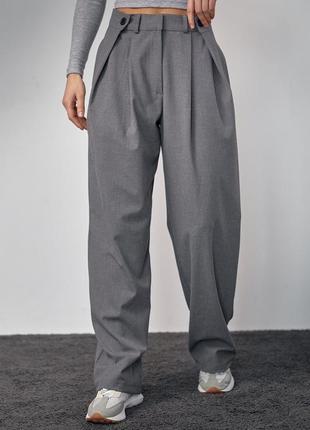 Классические брюки с акцентными пуговицами на поясе - темно-серый цвет, m (есть размеры)