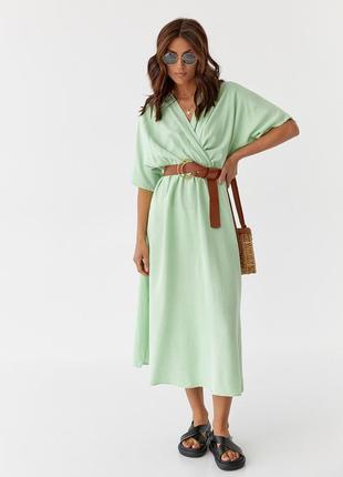 Женское платье миди с верхом на запах perry - салатовый цвет, l (есть размеры)7 фото