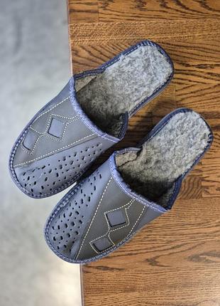 Теплі шкіряні тапки, утеплені