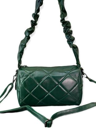 Сумка женская кожаная зеленая 25х15х11 см