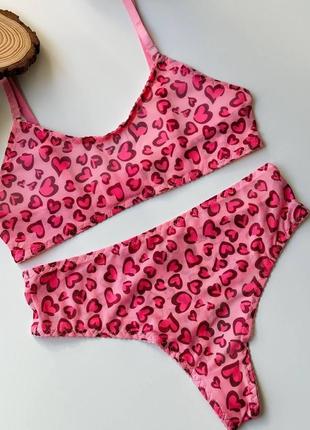 Красивое качественное женское нижнее белье с сердечками, комплект женского белья,  комплект белья