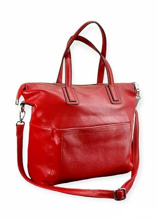 Сумка женская кожаная красная 31х28х14 см