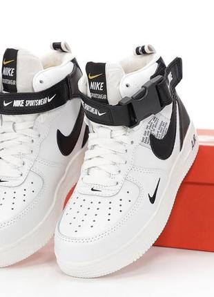 Зимние мужские кроссовки nike air Mens 1 mid white black (мех) 40-41-42-43-45