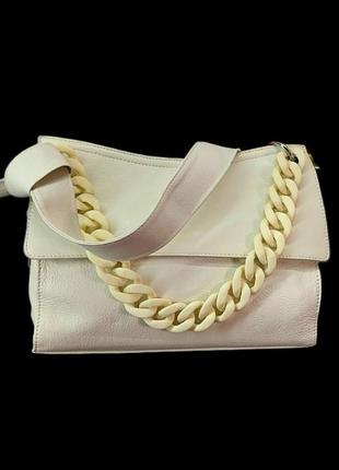 Женская кожаная сумка бежевая 30х18х7см