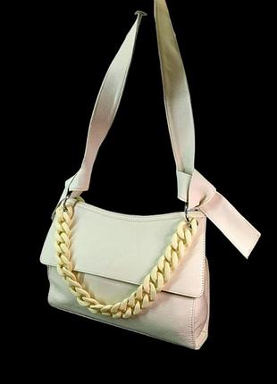 Сумка женская кожаная бежевая 30х18х7см