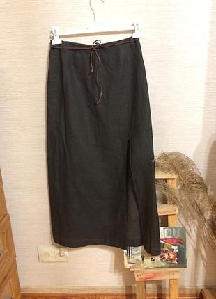 Женская длинная юбка льняная цвет хаки австрия