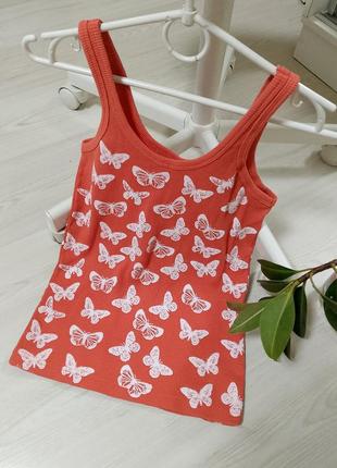 Майка на бретельках принтом с бабочками