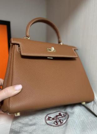 Hermes kelly 25 brown/silver коричневый/серебристый кожаная женская сумка